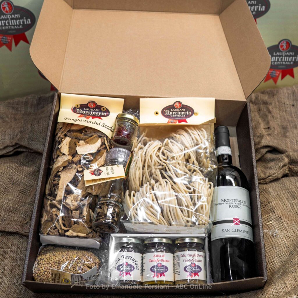 Cesto enogastronomico regalo dall’Umbria con tartufo vino e zafferano